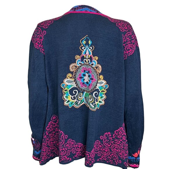 IVKO Woman Embroidered Knit Cardigan Navy Multicolor Boho EU 40 Medium - Picture 6 of 14